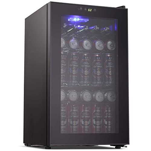 Joy Pebble Beverage Cooler and Refrigerator 85 Can Mini Fridge with Glass Door for Soda Beer or Wine Small Drink Cooler for Home Office or Bar (2.3 cu.ft)