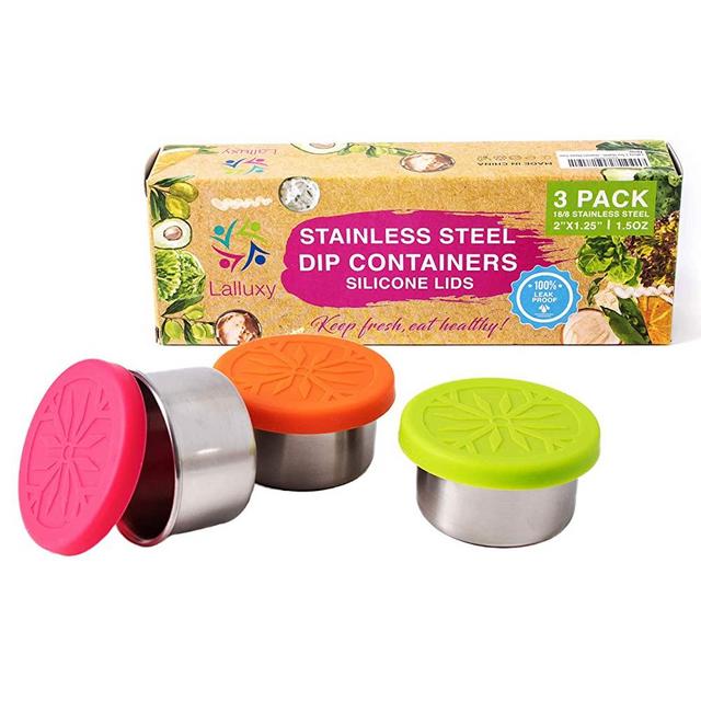 Lalluxy 1.5oz Stainless Steel Dip Containers With Leakproof Silicone Lids Salad Dressing Containers To Go Fit In Lunch Box Or As Snack Containers Plastic Free Portion Cups Condiment Cups 3 Packs