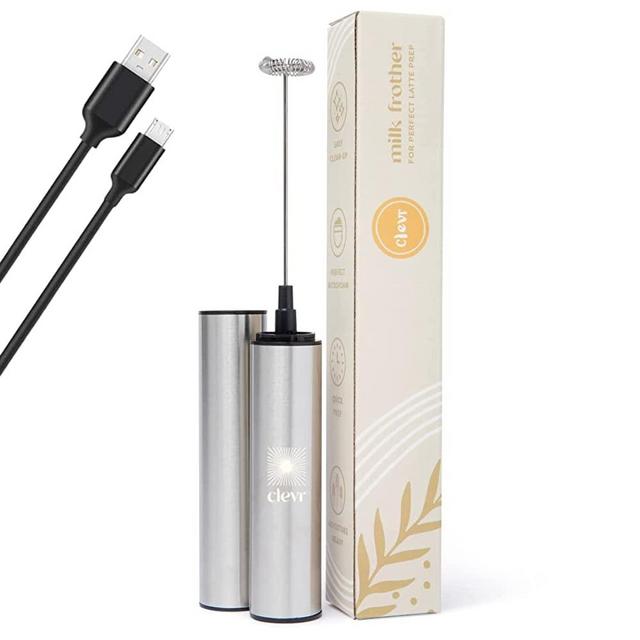 Clevr Blends Handheld Milk Frother, Stirrer, Mixer and Wisker for Coffee, Tea, Latte, Cappuccino, and Hot Chocolate Drink Prep and Fast & Easy Foam Creation, USB Re-Chargeable, No Batteries Needed