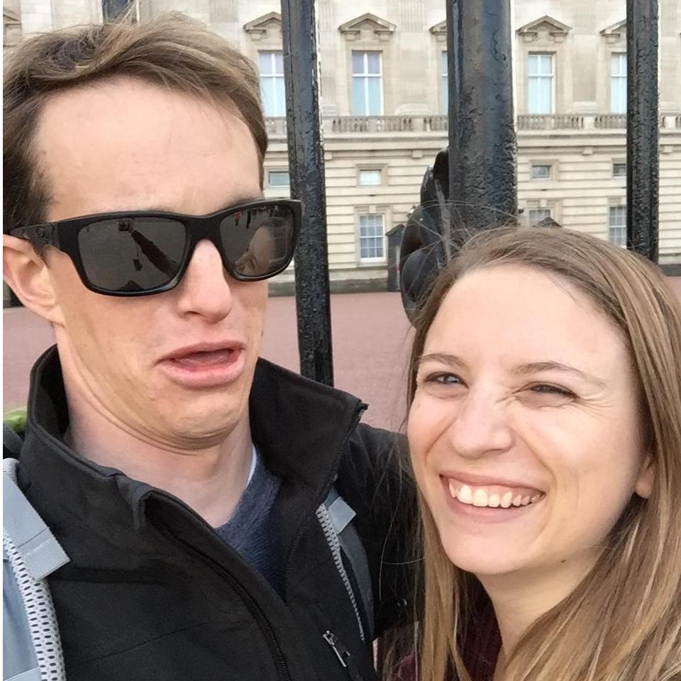 Goofing off in front of Buckingham Palace!