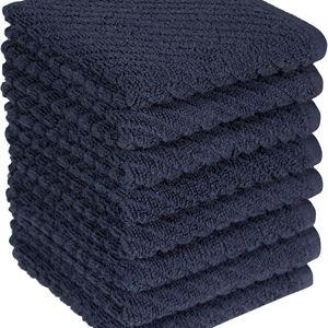 Bumble Towels Premium Kitchen Dish Cloths (12" x 12") | 8 Pack | Diagonal Deluxe Dish Cloth | High Absorbent Tea Towels Set | Navy Blue