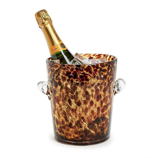 Two's Company Tortoise Print Ice Bucket, Glass, 9-inch Diameter, Bar Tools and Accessories, 54906