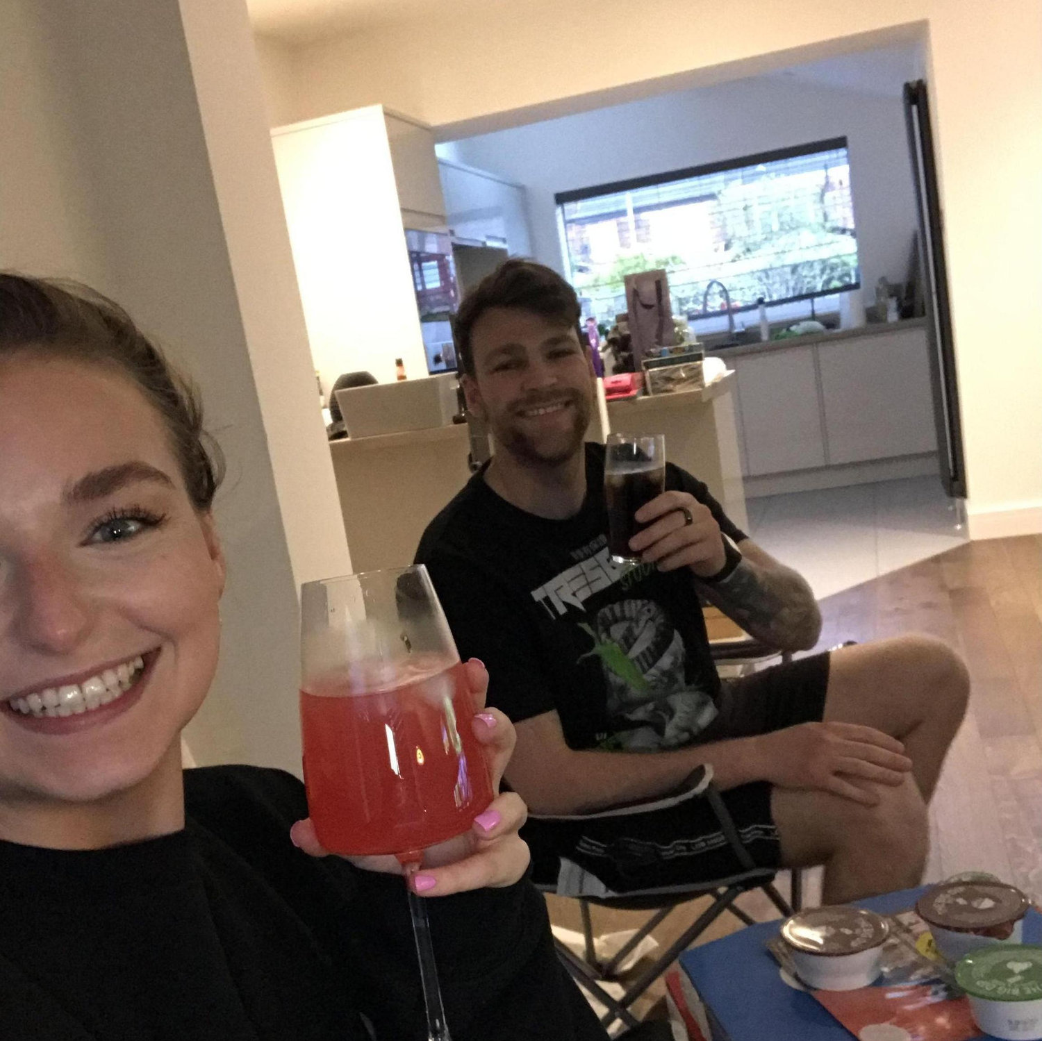 April 2021 - First night in Paul's house! The camping chairs may or may not have been the start of Paul's back pain...