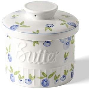 Toptier Butter Crock for Counter With Water Line, On Demand Spreadable Butter, Ceramic Butter Keeper to Leave On Counter, French Butter Dish with Lid (Yummy Blueberry)