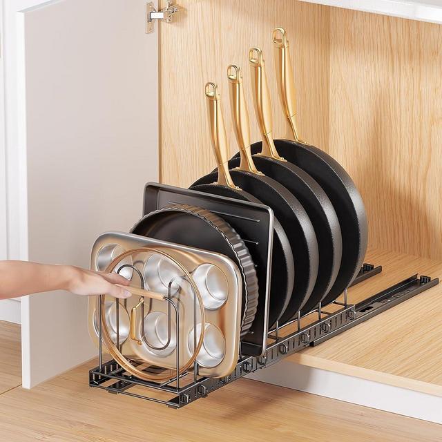 PanPanPal Pots and Pans Organizer for under Cabinet, Pull out Pot Organizers inside Cabinet for Kitchen Cabinet Organizers and Storage with Adjustable Dividers and Handled Divider