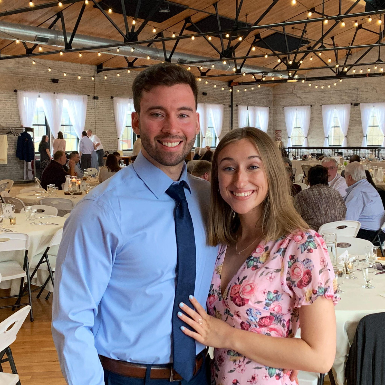Our first picture together - attending Emma's co-worker's wedding in April 2022