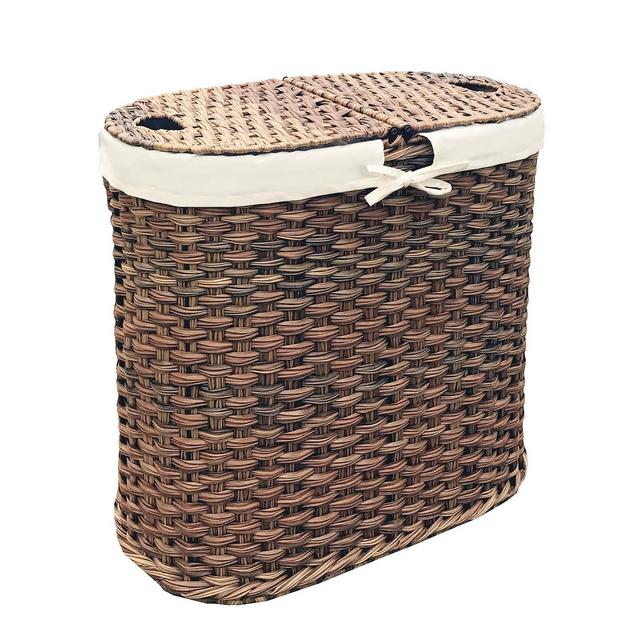 Seville Classics Hand Woven Oval Double Laundry Hamper With Liner
