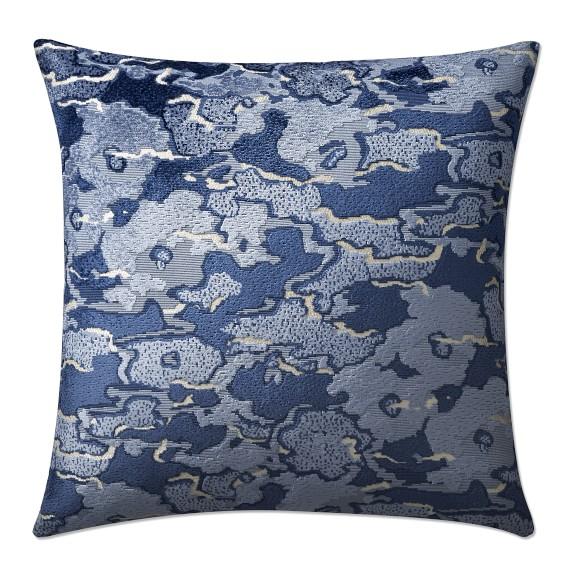Cumulus Velvet Jacquard Pillow Cover, Blue