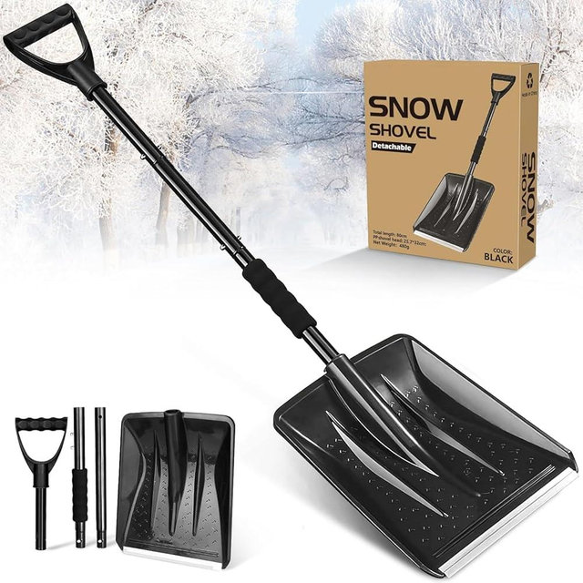 Snow Shovel, Emergency Shovels for Driveway with D-Handle, Overall 41-Inch Long Garden Shovel for Car, Garden Tools, Black