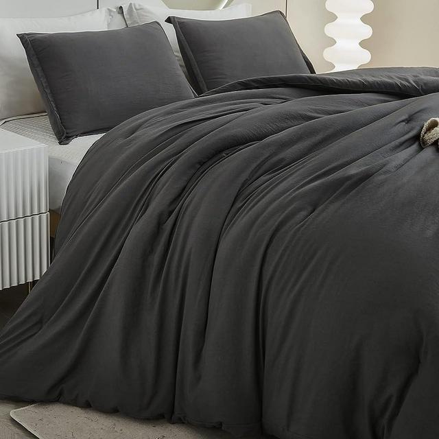 Litanika Grey Comforter King Size Set, Dark Gray Lightweight Plain Bedding Comforters Sets, All Season Fluffy Bed Set (104x90In Comforter & 2 Pillowcases)