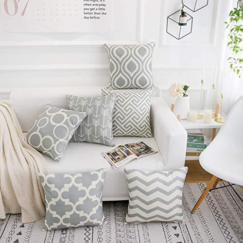 famibay Square Tartan Cotton Linen Throw Pillow Case Cushion Cover 18 x 18 - Pillow Cover Decorative (Light Gray, Pack of 6 18"x18")