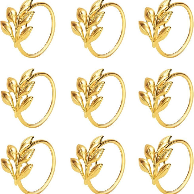 KPOSIYA Set of 6 Leaf Napkin Rings Metal Gold Napkin Holder Table Napkin Rings for Thanksgiving Day Christmas Dinning Table Parties Everyday (Ye Zi-Gold 6)