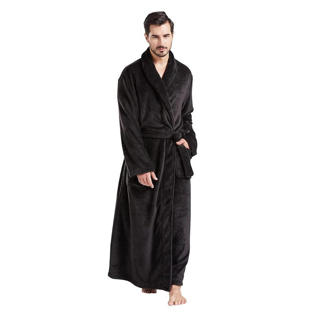 FashGudim Mens Robes Big and Tall Full Length Plush Fleece Long Robe for Men Bathrobe Shawl Collar Warm Winter House Robes
