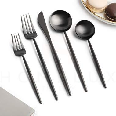 Homelux Theory 18/10 Matte Black Stainless Steel Flatware Silverware Cutlery Set | 5-piece Adaline Royal Modern Kitchen Utensils | BEST Birthday Wedding Gift | (2 sets, Black matte polish)