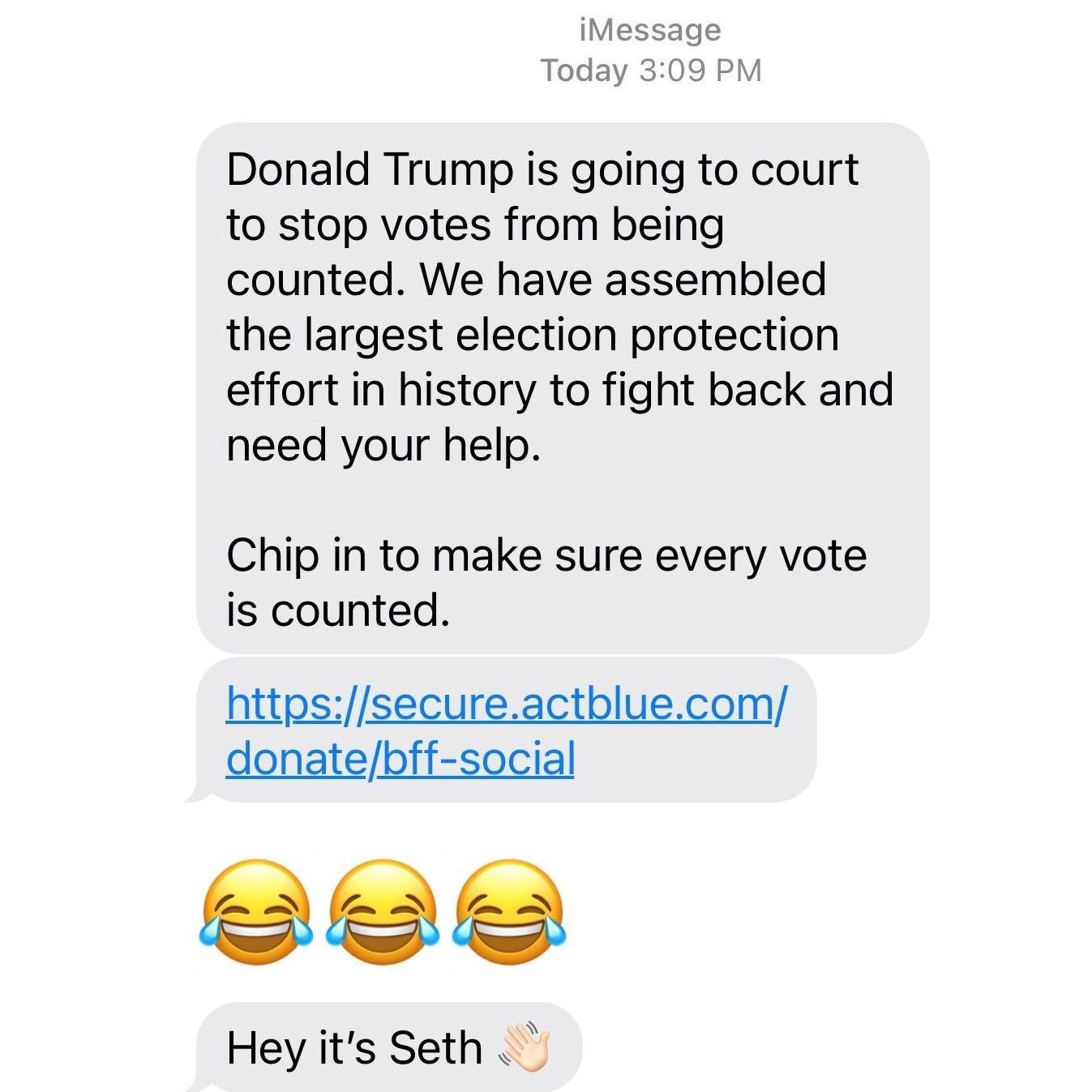 The first text Seth ever sent Ellie