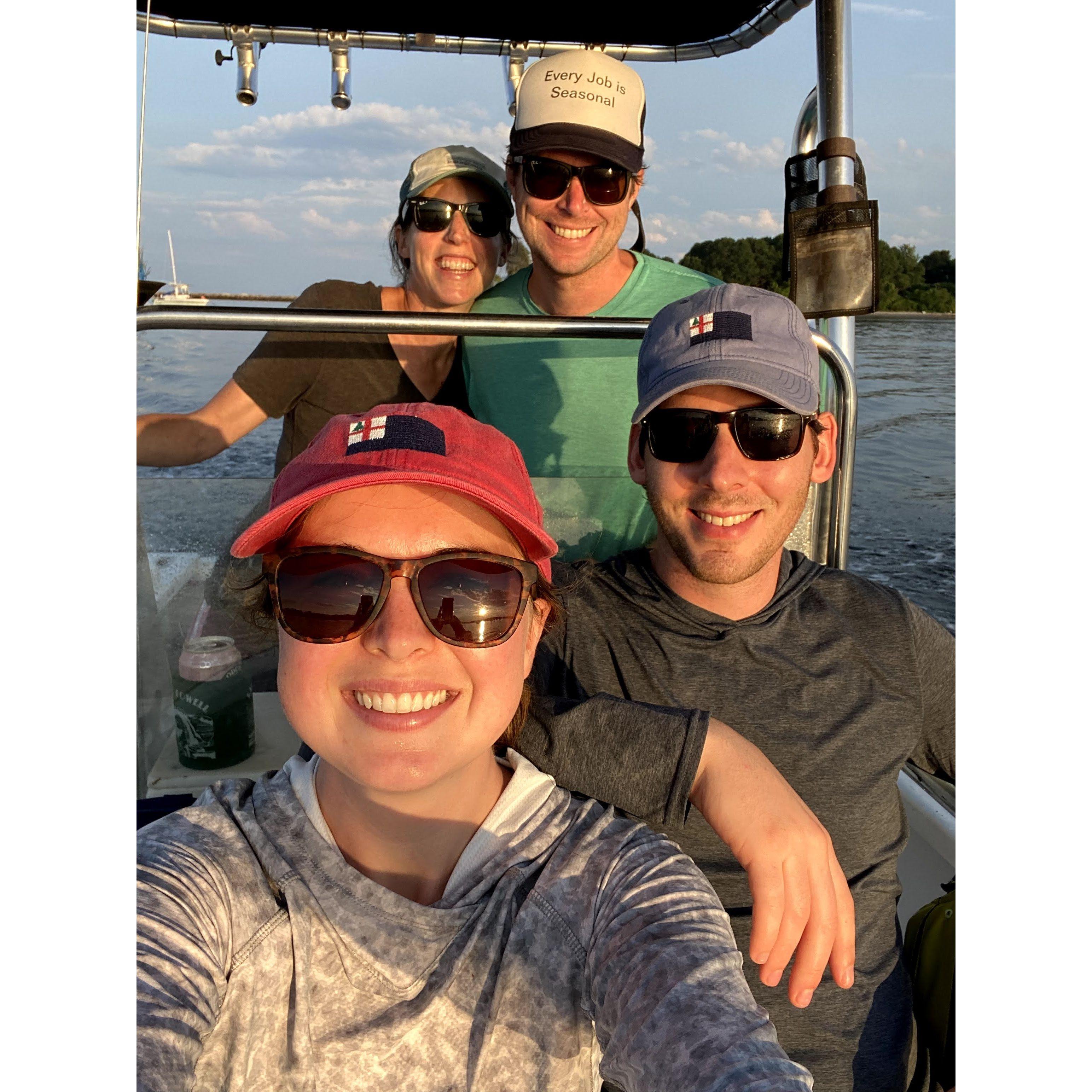 Enjoying dinner and the sunset on Marina & Barrett's boat!