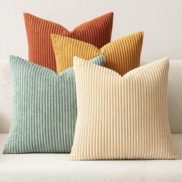 MIULEE Boho Farmhouse Throw Pillow Covers 18x18 Inch Set of 4 Modern Natural Decorative Cushion Covers Soft Corduroy Home Decor for Spring Couch Bed Sofa Living Room Teal-Rust Gradient Series