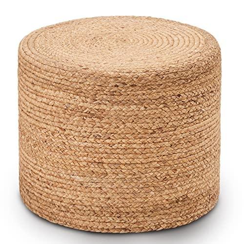 Wimarsbon 18'' Pouf Ottoman, Natural Braided Poof, Round Poufs, Rustic Handweave Lounge Pouffe, Boho Footrest Stool for Bedroom, Accent Table or Seat for Patio, Living Room (68LD)