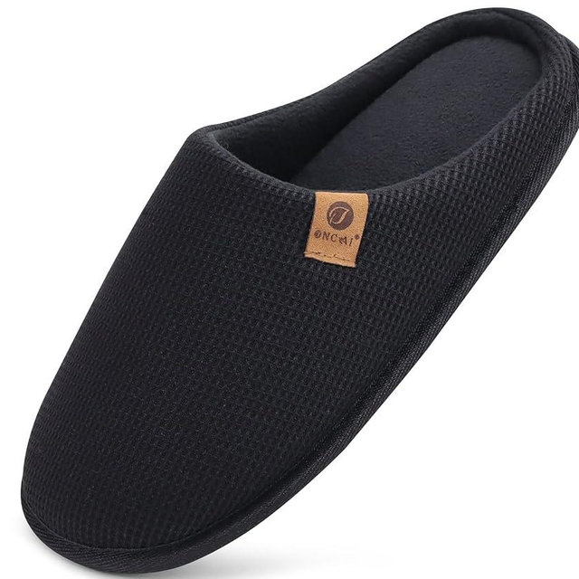 ONCAI Men's House Slippers, Cushion Memory Foam Shake Fleece and Man House Shoes with Faux Fur Lining and Indoor Outdoor Rubber Soles US Size 7-15