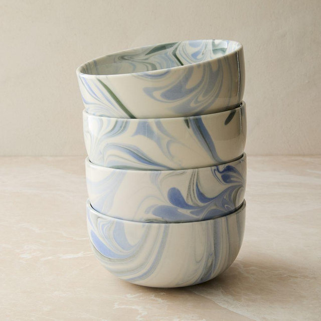 Marble Swirl Cereal Bowl, Blue, Set of 4