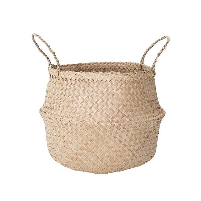 Sona Home Seagrass Basket with Handles | 4 Sizes, 2 Styles | Woven Basket for Plants, Belly Basket, Blanket Holder | Multipurpose Decorative Storage Baskets