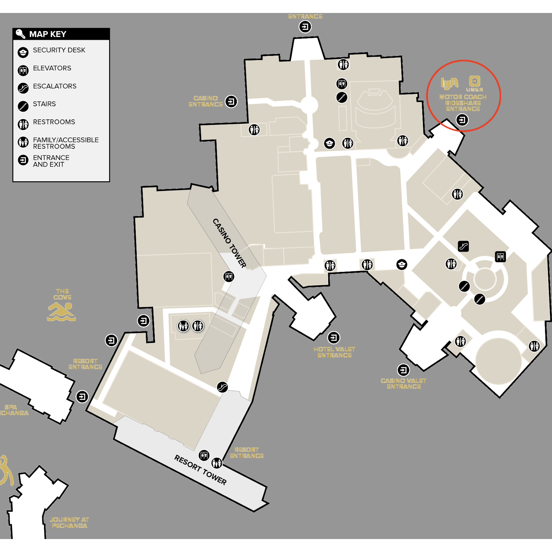 This is a map of Pechanga and where the shuttle will pick up and drop off.