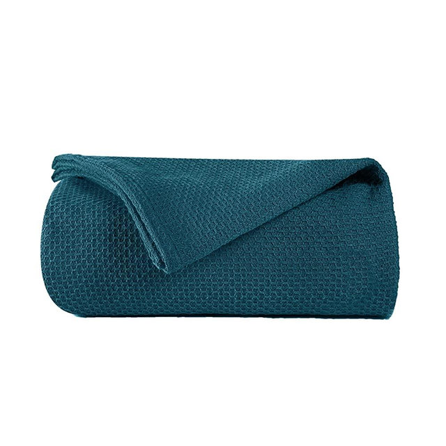 BOUTIQUO 100% Cotton Bed Blanket, Breathable Thermal Blanket Full - Queen Size, Soft Honeycomb Waffle 90inchx90inch, Perfect for Layering Any All Season, Teal, (90inchx90inch) (70472)