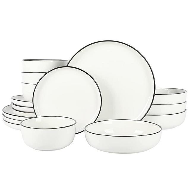 Gibson Home Oslo 16 Piece Dinnerware Set - Black Rim