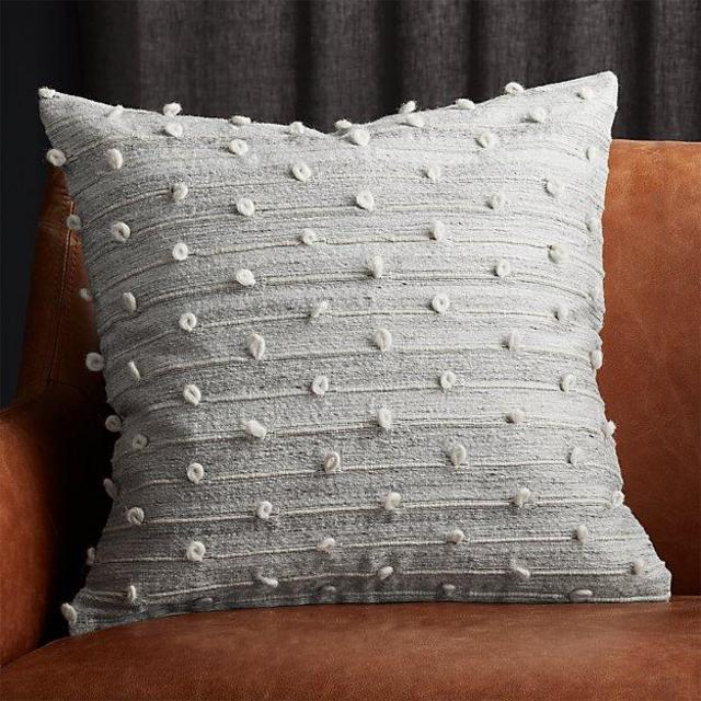 20" Margaux Light Grey French Knot Pillow with Down-Alternative Insert