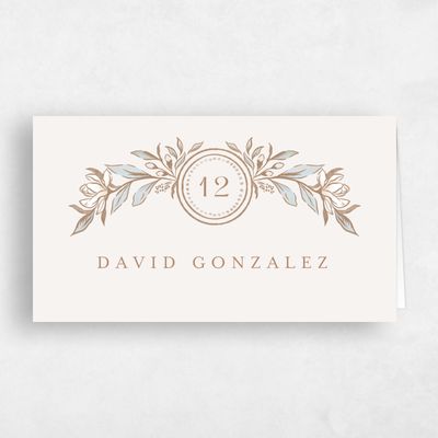 Light Oatmeal, Beige Wedding Place Card - Heliconia