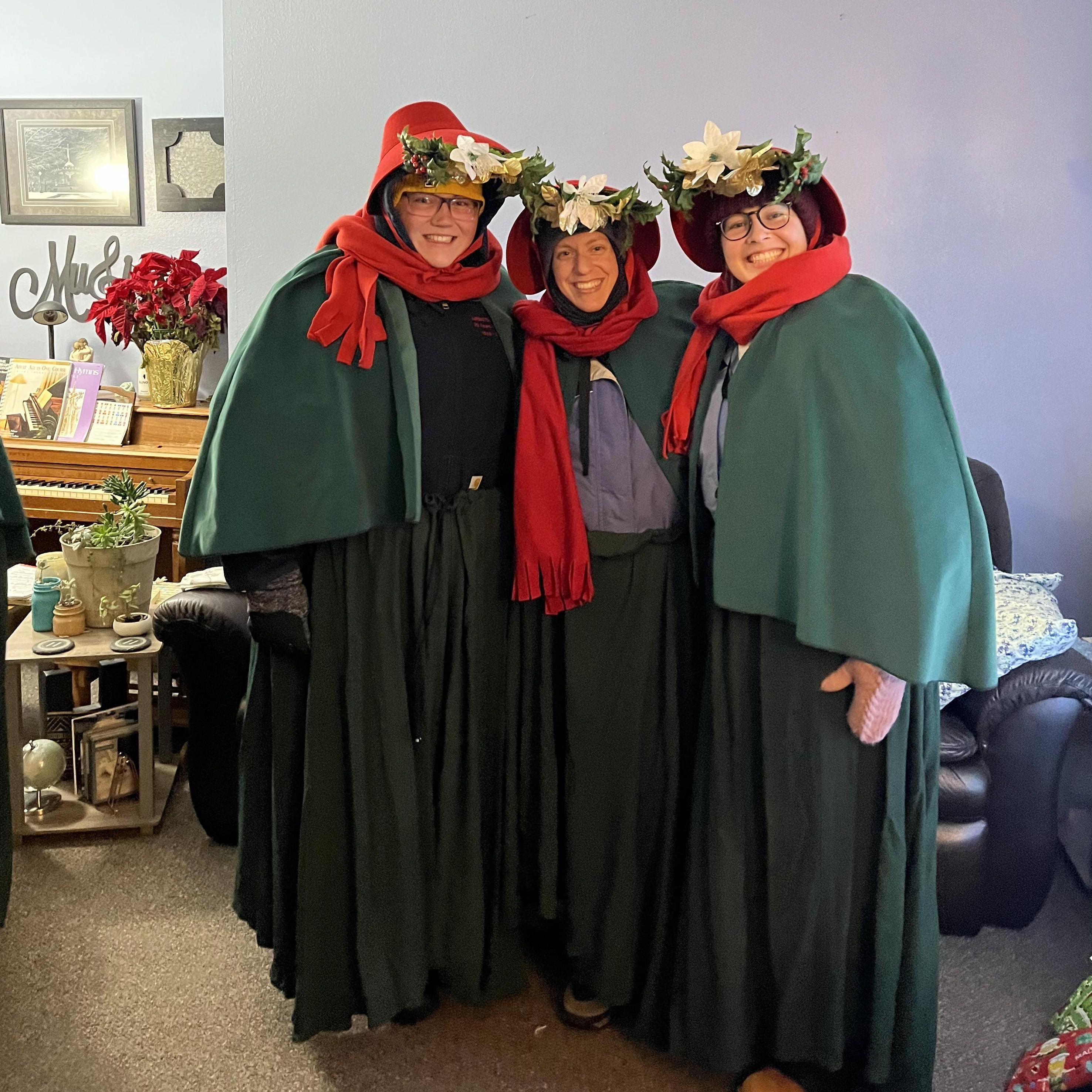 Morgan’s mom roped us into going Christmas caroling in December 2022. Costumes are courtesy of Morgan’s ‘guncle’, David.
