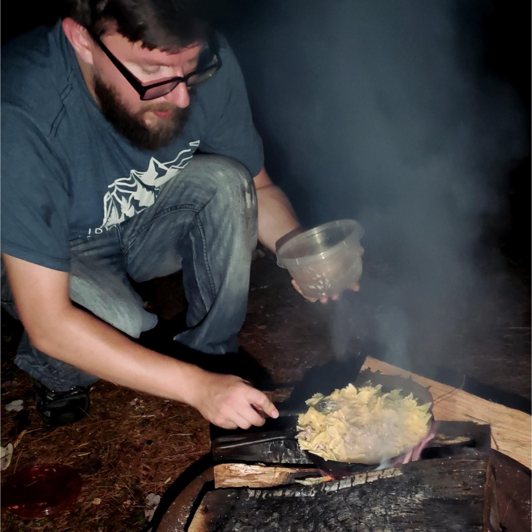 First camping trip. I was racing the rain to make dinner.