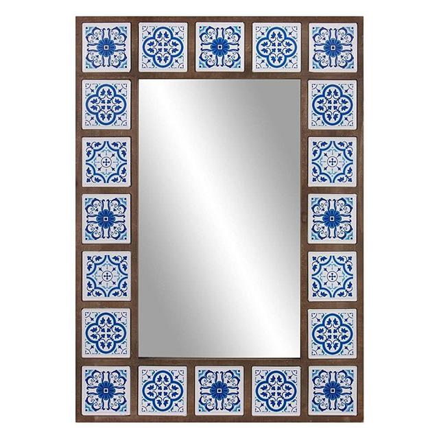 Patton Wall Decor 1807-3737 28x38 Indigo Moroccan Tile Framed Wall Mounted Mirrors, Blue
