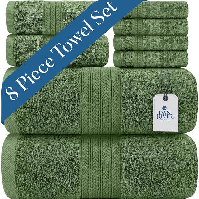 DAN RIVER 100% Cotton Bathroom Towel Set|2 Oversized Bath Towels 30x52| 2 Hand Towels 16x28| 4 Wash Cloths 12x12| Ideal for Home Hotel and Spa| Ultra Soft| Sage Green |600 GSM| 8 Pc