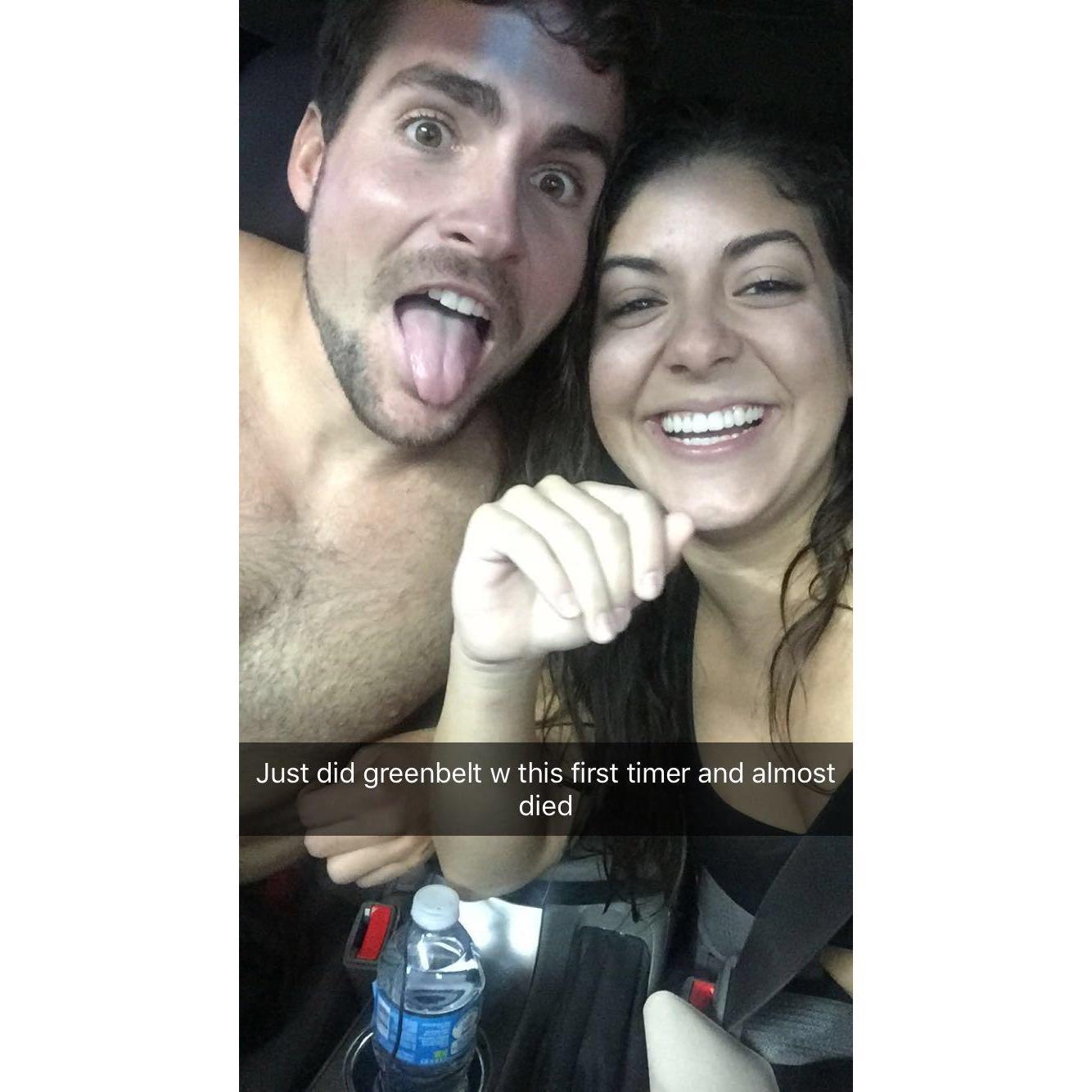 First photo was a selfie, July 2016. We hiked the Greenbelt and jumped in the water after, lots of bruises and laughs!