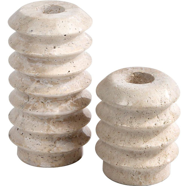 HofferRuffer Travertine Candlestick Holders, Set of 2 Natural Stone Candle Holder Decorative Candle Stands for Wedding, Dinning, Party, Table Centerpieces, Fits 3/4'' Thick Candles (Cream White)