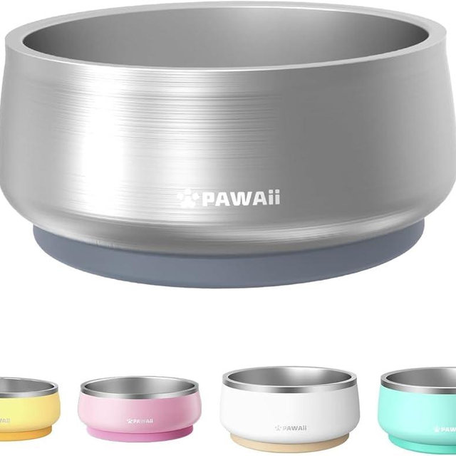Pawaii Dog Bowl, 68 oz Double-Wall Stainless Steel Food and Water Bowl, Non-Slip Rubber Base, Dishwasher Safe, ID Tag Included, (1 Pack)