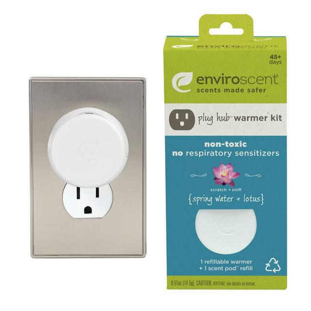 Enviroscent Non-Toxic Plug-in (2-Piece Set) Room & Home Air Freshener Kit (Spring Water + Lotus) Infused with Essential Oils | 1 Refillable Plug Hub & 1 Liquidless Scent Pod