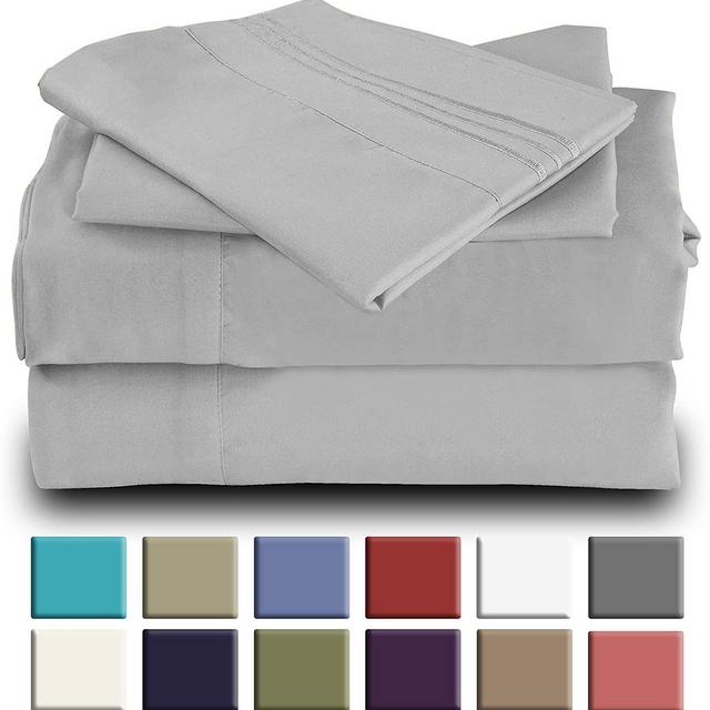 Mutlu Home Goods Rayon Made From Bamboo Sheets Set, King Light Gray Sheets -Deep Pockets-Available in Queen,King,Full,California King, Twin XL-Wrinkle Free-Ultrasoft-4 Pieces, King Size, Light Gray