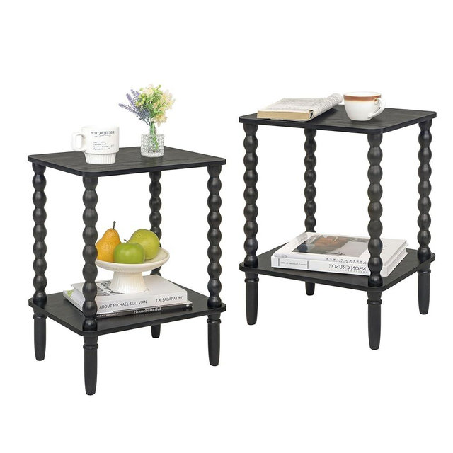 Fultyle End Tables Set of 2, Small Side Table with Storage Shelf, Nightstands for Bedroom Set of 2 for Living Room, Office and Small Spaces (Black)