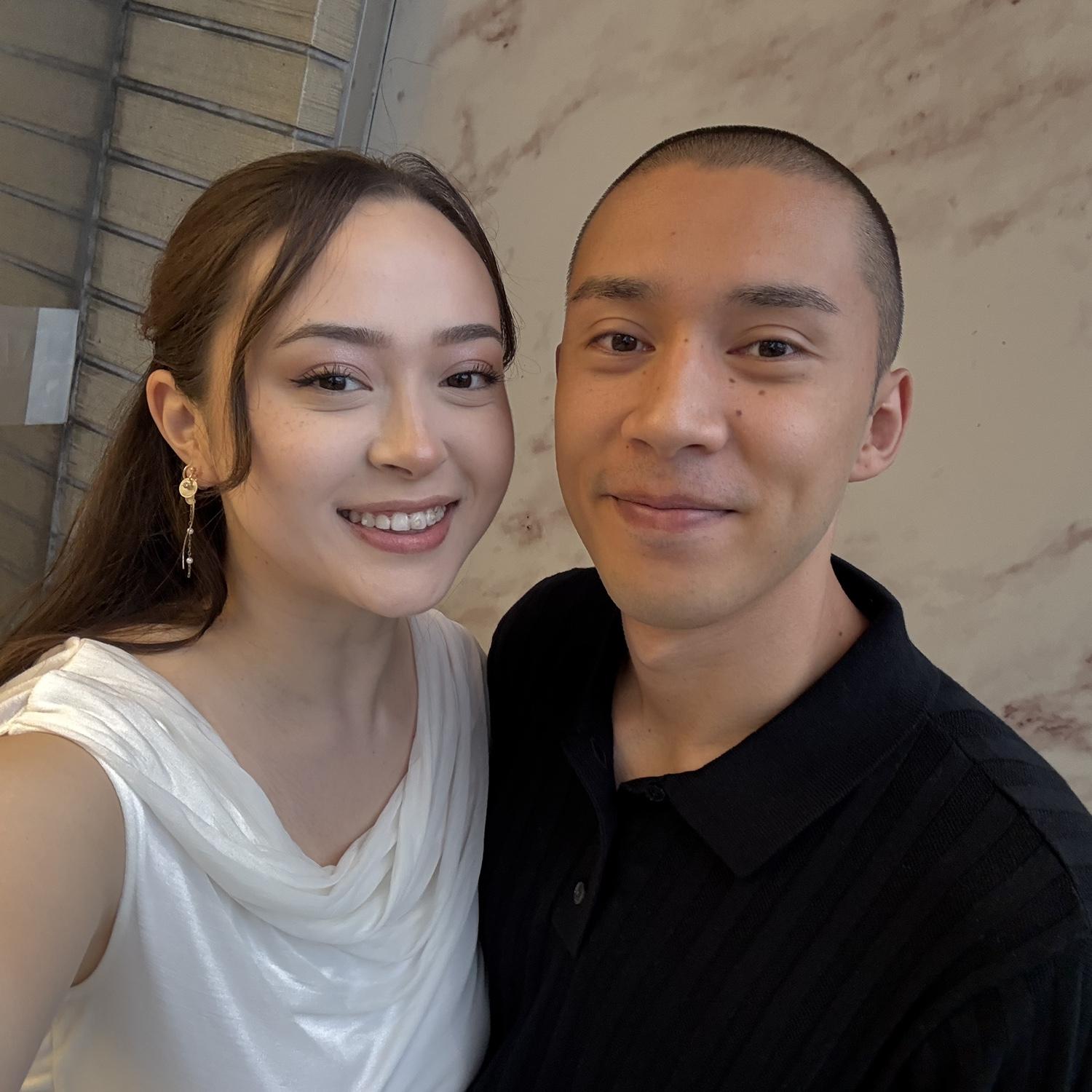 Right before taking our engagement photos in Shinjuku, Japan!