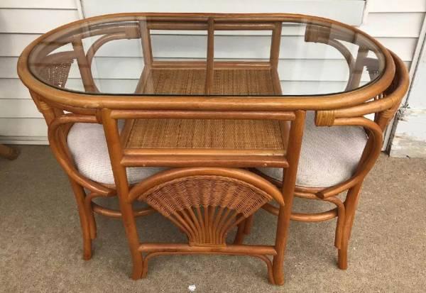 Rattan Wicker Dining Set of 2 Chairs Oval Table with Glass Adorable...