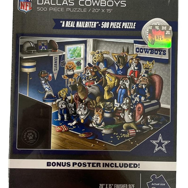 YouTheFan NFL Dallas Cowboys Purebred Fans NFL Purebred Fans "A Real Nailbiter" Puzzle & Bonus Poster, Team Colors, 15" X 20"