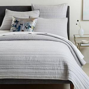 Organic Dobby Ladder Stripe Coverlet, Full/Queen, Frost Grey