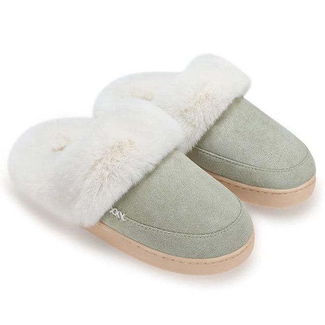 NineCiFun Women's and Men's Suede House Slippers Slip on Fuzzy Slippers with Faux Fur Lining Indoor Outdoor Home Shoes with Rubber Sole