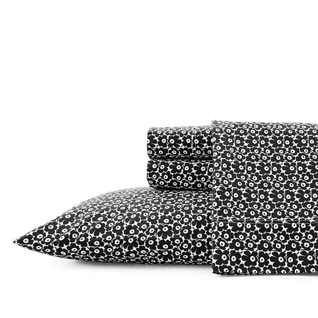 Marimekko - Queen Sheets, Cotton Percale Bedding Set, Crisp & Cool Home Decor (Pikkuinen Unikko Black, Queen)