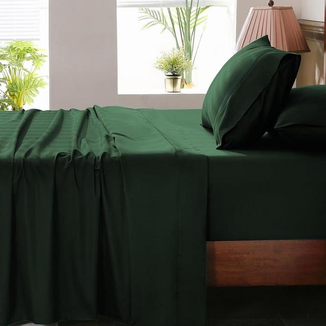 Overket Extra Deep Pocket Queen Sheets 18-24 Inch 100% Egyptian Cotton 1000 Thread Count Sateen Weave Soft Breathable 4 Pieces（Queen,Forest Green）