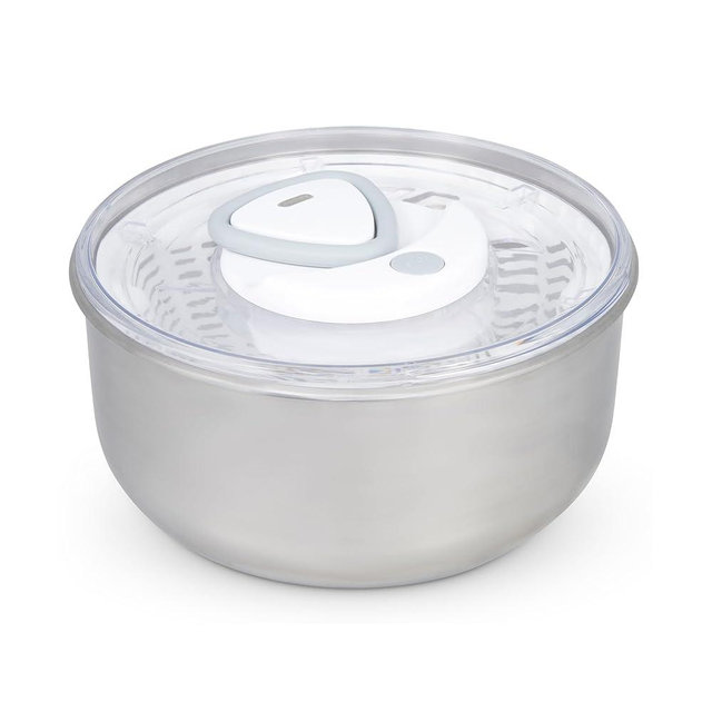 Zyliss Easy Spin 2 Stainless Steel Salad Spinner - Lettuce & Vegetable Spinner - Works as a Large Serving Bowl - Stainless Steel & BPA-Free Kitchen Essential - Silver