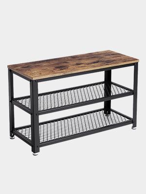 VASAGLE Industrial Shoe Bench, 3-Tier Shoe Rack, Storage Organizer with Seat, Industrial, Wood Look Accent Furniture with Metal Frame, for Entryway, Living Room, Hallway ULBS73X