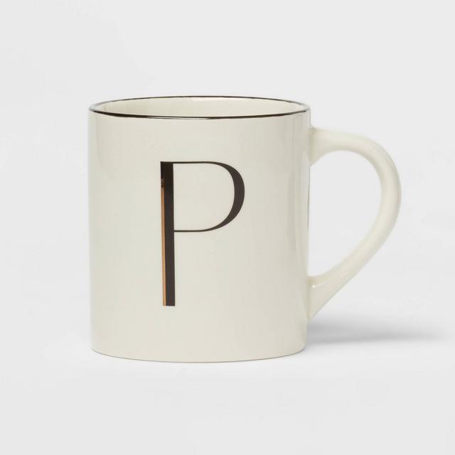 16oz Stoneware Monogram P Mug Ivory - Threshold™